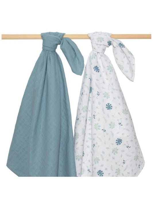 Banana Leaf & Teal Muslin Swaddle Set (2-Pack)