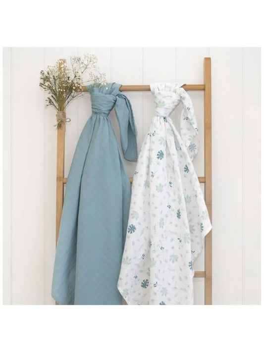Banana Leaf & Teal Muslin Swaddle Set (2-Pack)